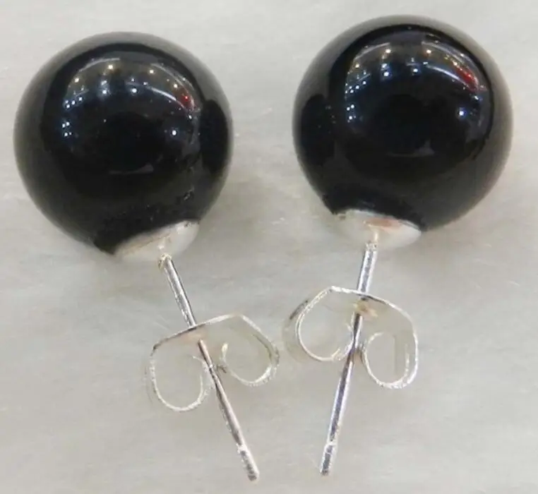 

Free shipping New 10mm Jewelry Natural Black Onyx & Sterling Silver Stud Earrings 2pc
