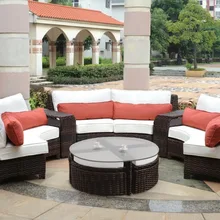 Современная уличная мебель Смола Плетеный изогнутый секционный садовый диван-6 шт