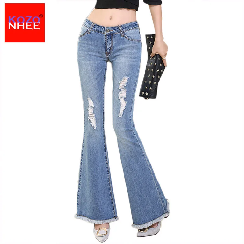 Compare Prices On Ripped Flare Jeans- Online Shopping/Buy Low KOZONHEE Tassel Hole Ripped Flare Jeans Women Long Bell-Bottoms Jeans Stretching For Girls Trousers - Compare Prices On Ripped Flare Jeans- Online Shopping/Buy Low