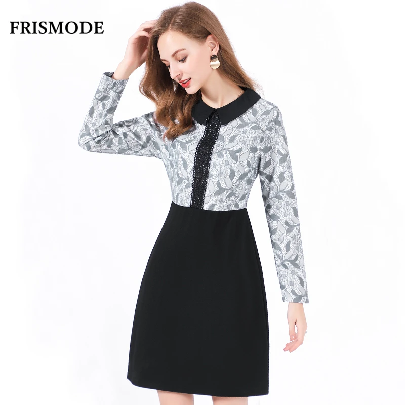 L-5XL Women Elegant Plus size Dress 2018 new Autumn Long Sleeve Patchwork Lace Office Lady Work vestido | Женская одежда