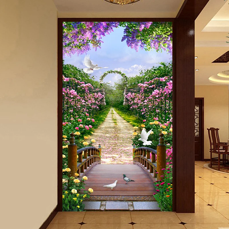 Пользовательские 3D фото обои европейских Стиль розы Малый дороге пейзажи Прихожая Задний план декор стен Картина Настенная