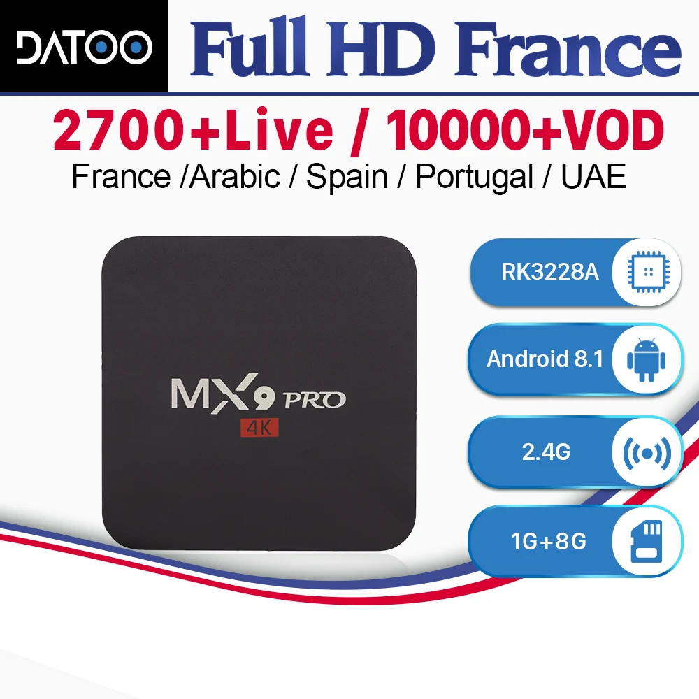 

IPTV France Arabic Italy Spain Portugal Turkey DATOO MX9Pro Android 8.1 1G+8G IPTV France Arabic IP TV French Arabic France IPTV