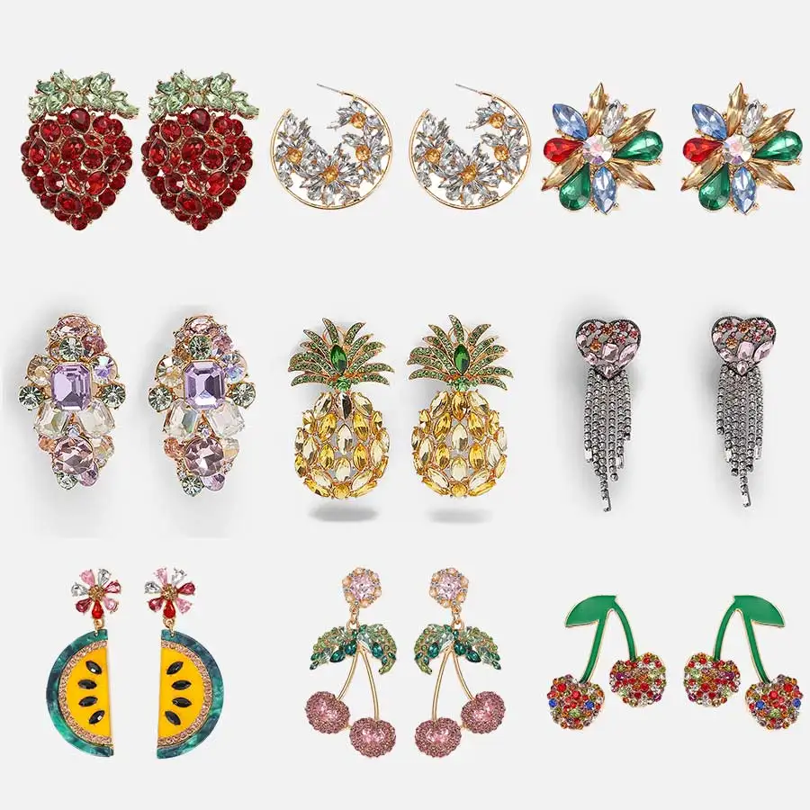 

Dvacaman Fruit Flower Earrings for Women Colorful Crystal Drop Earrings Girls Party Hanging Earrings Wedding Party Jewelry Gifts
