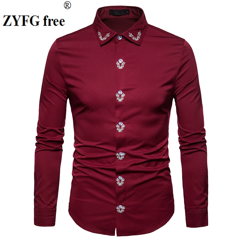 

2018 Men's Casual shirt New Arrivals Chinese style Fashion collar embroidery pattern Cotton Long Sleeved shirts EU/US size tops