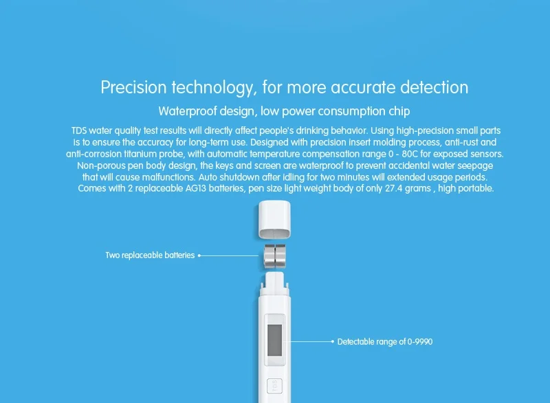 Original Xiaomi TDS Tester Water Quality Meter Tester Pen Water Measurement Tool
