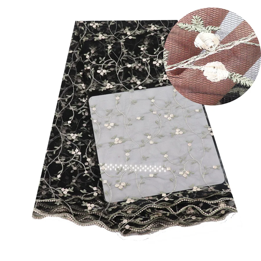 

Black White African Lace Fabric Nigerian French Fabric High Quality African French Tulle Lace Fabric 5 Yards Free Shipping