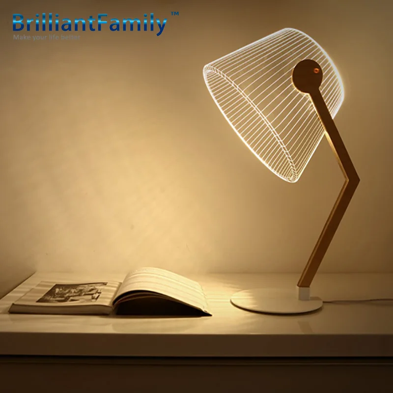 

Foreign trade stereoscopic 3D visual reading lamp wooden stand acrylic lampshade small table lamp 3D stereoscopic night light