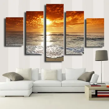 

Modular HD posters printed Canvas Wall Art Decorative Photo Frame Tree 5 units Seascape