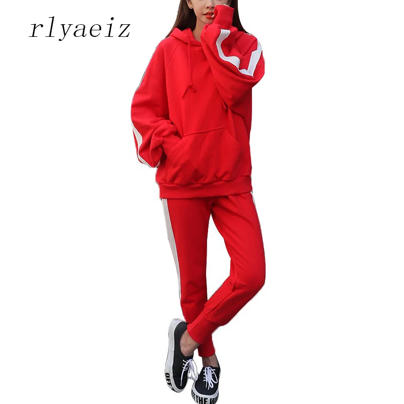 RLYAEIZ Женский комплект 2 шт. спортивная одежда Осень повседневные полосатые толстовки с капюшоном+ брюки спортивные костюмы женские спортивные костюмы S-4XL