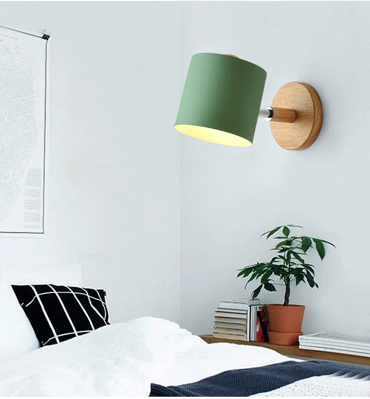 Светодиодный настенный светильник в скандинавском стиле, металлический абажур, деревянный прикроватный светильник для коридора
