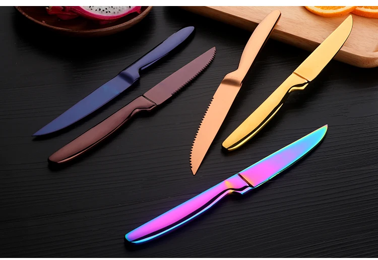 Buyer Star Stainless Steel Knives 304 Rainbow Color Flatware Sharp Steak Knife Set For Dinner 4-Piece 8.6-Inch Dinnerware Set