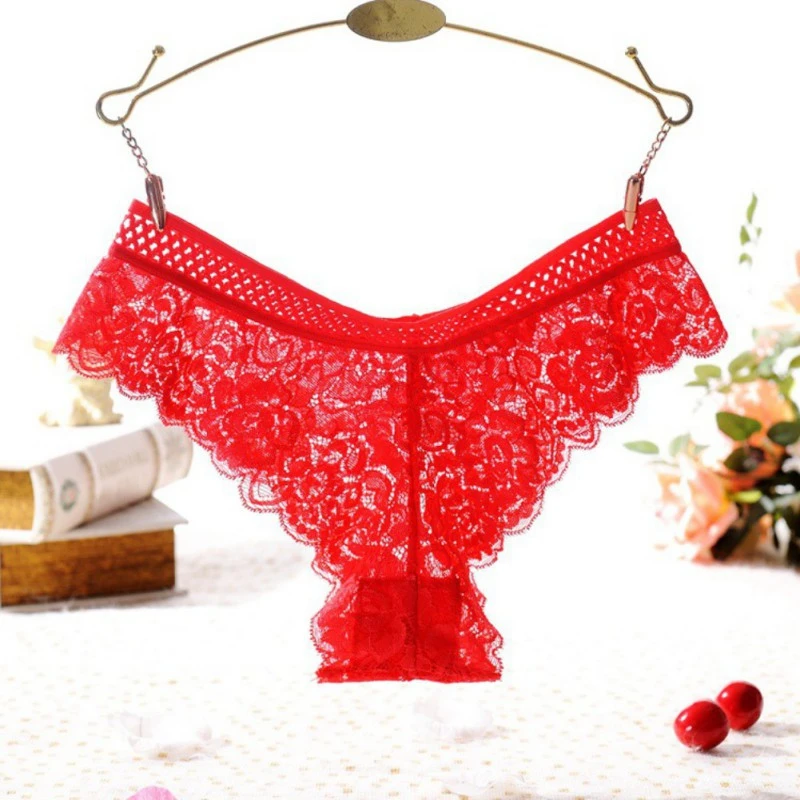 

Red Color Solid Women Panties Sexy Women Ladies Lace Sexy Underpants Girls Hollow Lace Low-Rise Panties