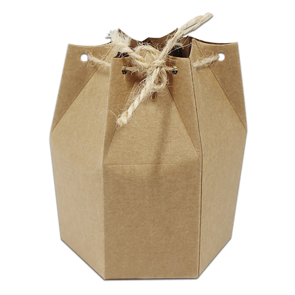 

20Pcs/lot Kraft Paper Hexagonal Packaging Box with Hemp Rope Gifts Crafts Paperboard Packing Box for Wedding Candy Package