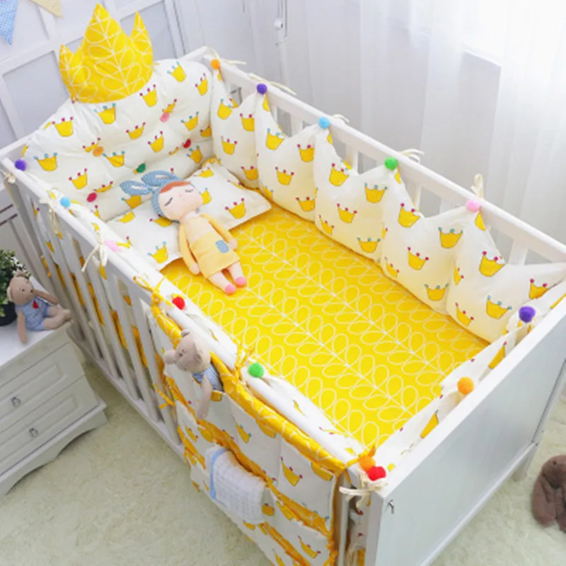 US $113.13 Cotton Baby Bedding Set Newborns Crib Protector Bumpers 6 Patterns Baby Bedding Set Infant Cot Bed Linen Four Seaons 7PcsSet