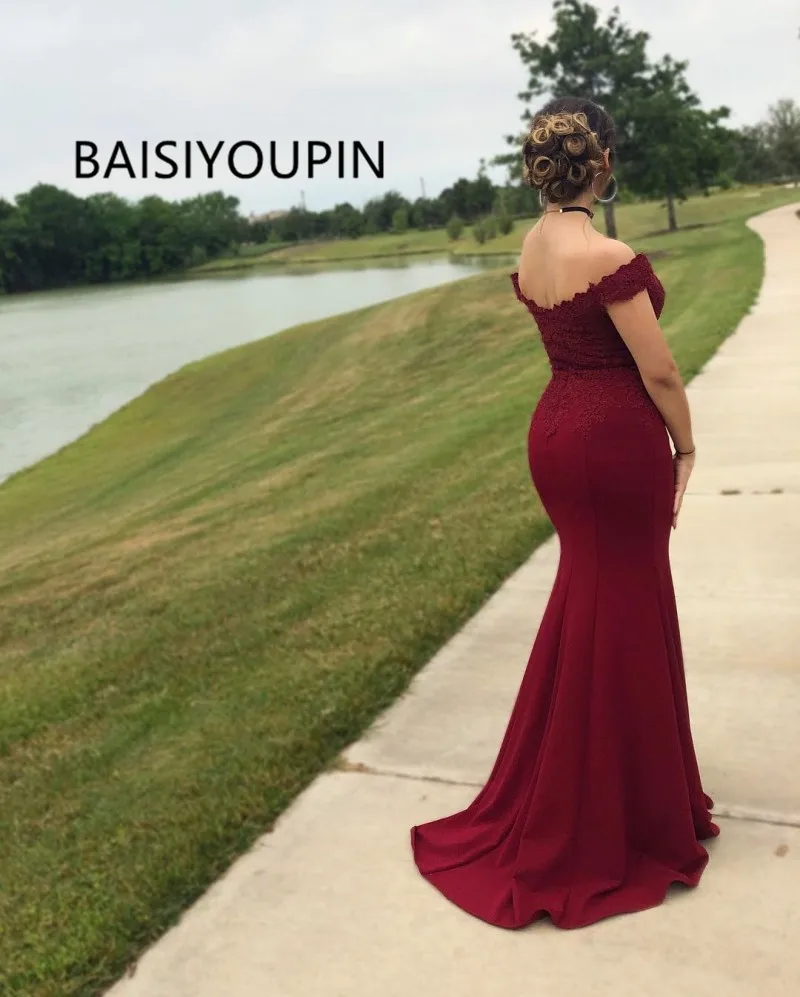 Бургундия Длинные вечерние платья vestidos cortos de fiesta с открытыми плечами Русалка платье для выпускного вечера