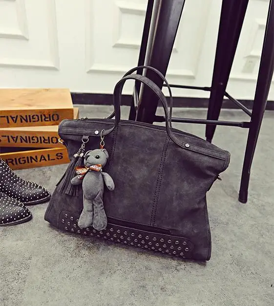 Vogue Star, Брендовая женская сумка, роскошная матовая искусственная кожа, большая сумка, оригинальные сумки на плечо, сумка-мессенджер, подвеска с медведем, LS206 - Цвет: Черный