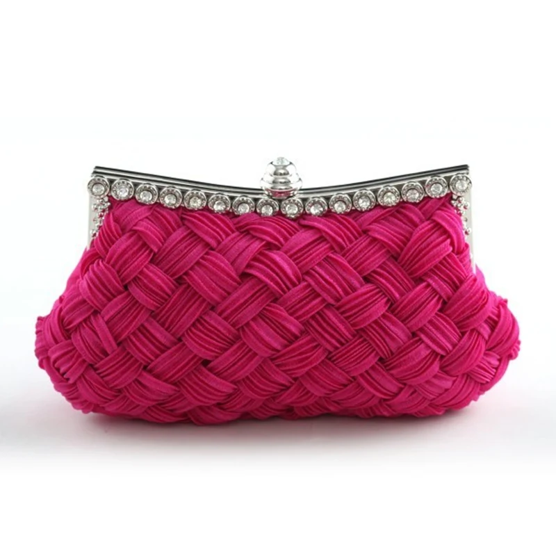 2016 Fashion Satin Beaded Crystal Knitted Clutch Evening Bags bride