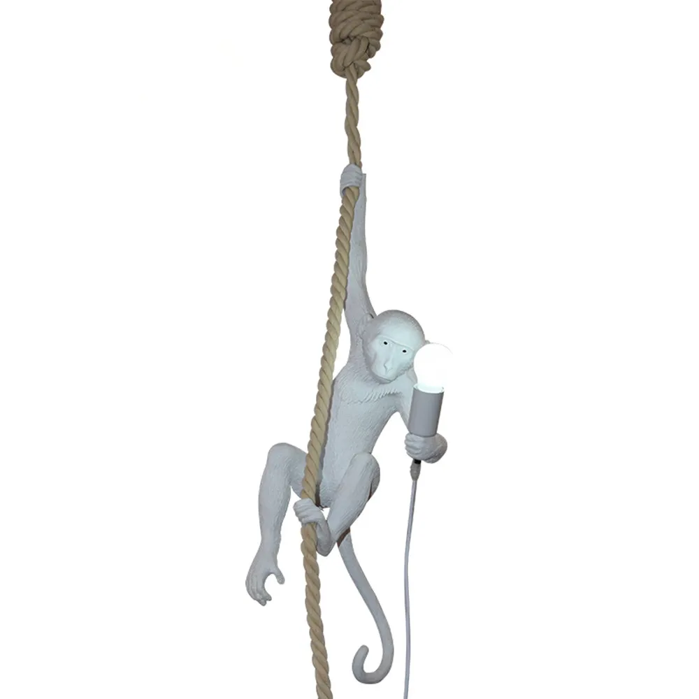 

Modern Monkey Suspension Light White Monkey on a Rope Ceiling Pendant Lamp Fixture for Dinning Room Hotel Home Pendant Lamps