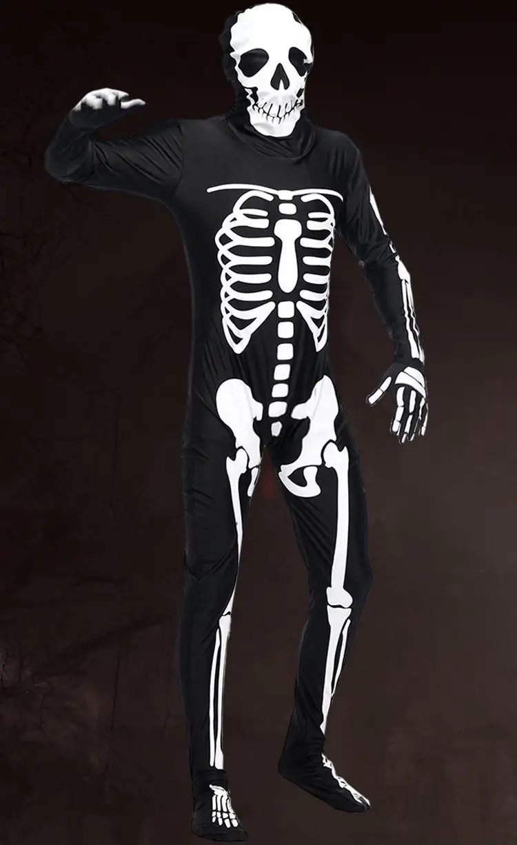 Halloween skull skeleton scary costumes for men women children black and white ghost suits options bodysuit dress S479