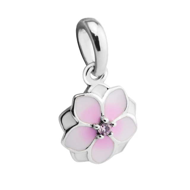 2017 Spring New charm 925 Sterling Silver Pink enamel flower pendant