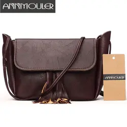 Annmouler бренд ретро Для женщин сумка из искусственной кожи Crossbody мешок небольшой клатч черный Мини кисточкой сумка для Обувь для девочек