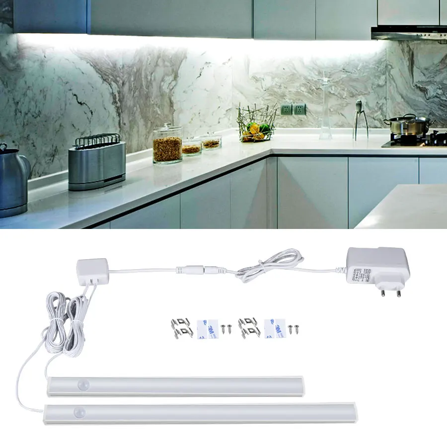 Светодиодный Ночной светильник с датчиком движения PIR, постоянный ток 12 в 30 40 50 см, высокий люмен, светодиодный шкаф, кухонная лампа с инфракрасным датчиком человеческого тела