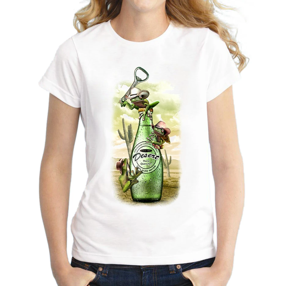 

Thirsty Frogs Design women t-shirt west cowboy Frog Retro Printed Tee Shirt short sleeve t shirts