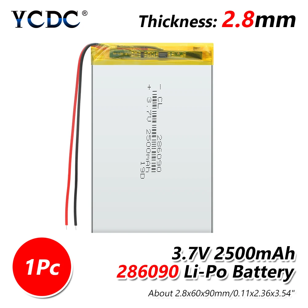 Supply lithium battery lithium polymer Rechargeable battery 286090 2500 mah 3.7 V For MP3 MP4 MP5 GPS PSP MID Bluetooth Headset - Цвет: 1 PCS