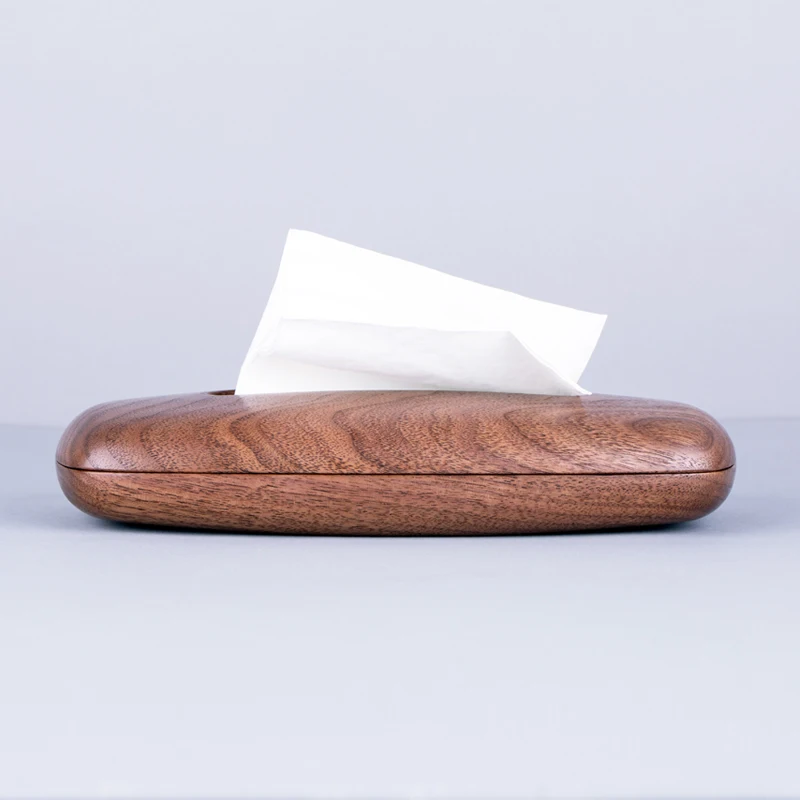 Handmade Woodcutting Black Walnut Tissue Holders, Flat Oval Nakpin Case