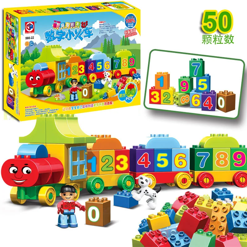 

50pcs Large Particles Numbers Train Building Blocks Bricks Educational Baby City Toys Compatible With Legoings Duplo