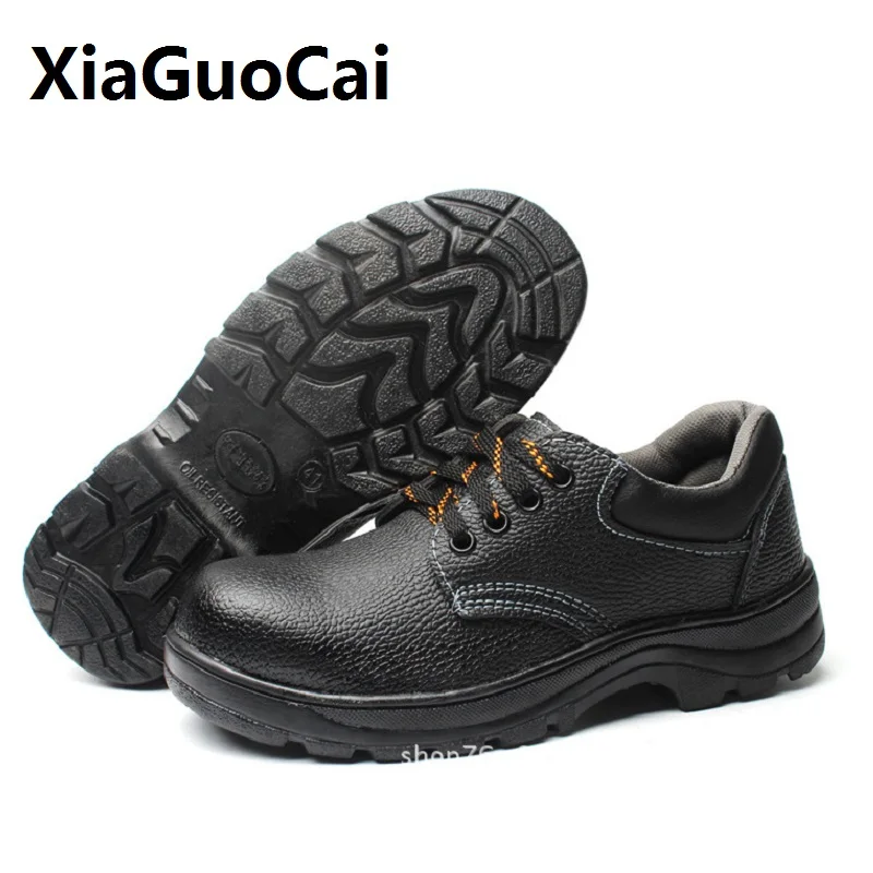 

Fashion Black Men Style Work Boots Safety Shoes Extra Wide Steel Toe Anti-static Breathable Water Resistant Cow Leather