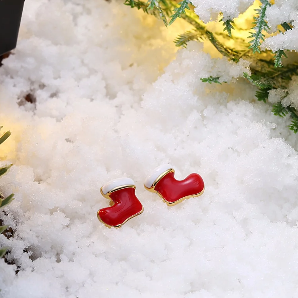 CHUKUI Christmas Red Socks Boots Earrings Gold Color Enamel Stud Earrings For Girl Kids Fashion New Year Gifts Jewelry (8)