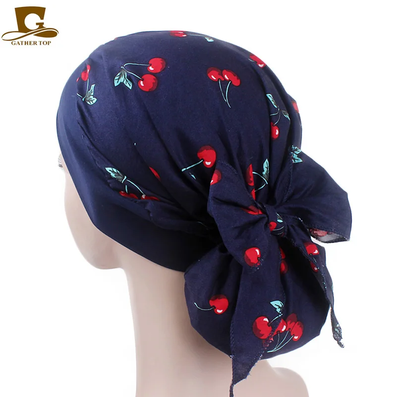 Модный винтажный эластичный женский хлопковый головной шарф Кепка chemo бантик Тюрбан повязка на голову шапочка для сна повязка на голову шапка для выпадения волос - Цвет: 1