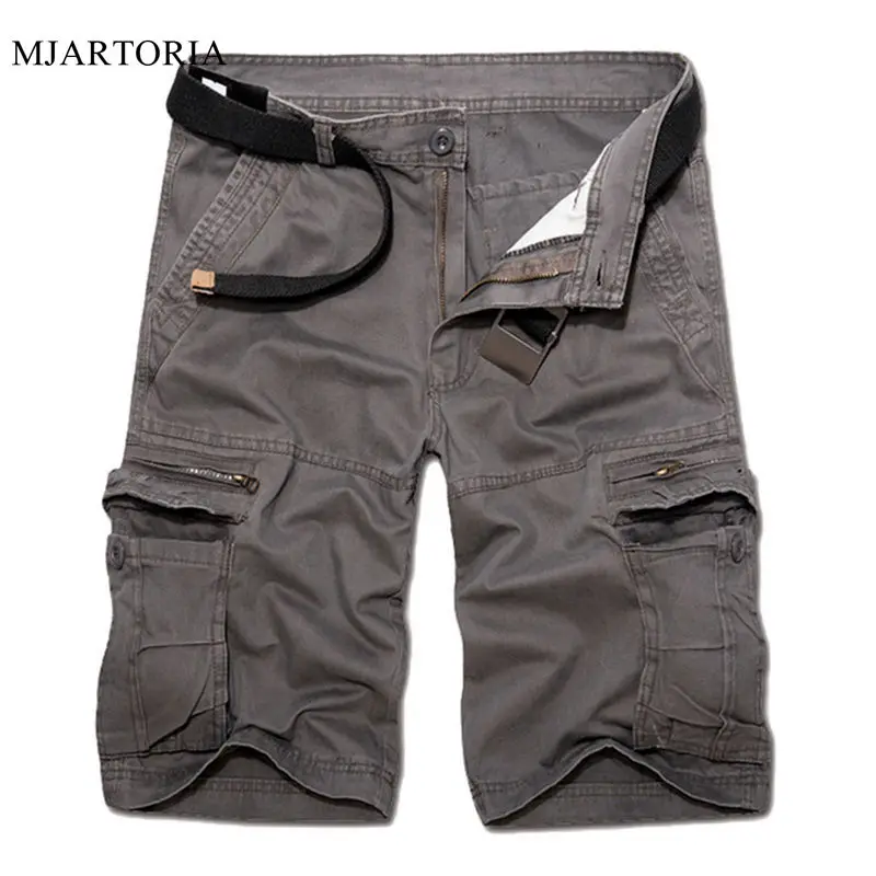 

MJARTORIA 2019 Men Knee Length Tooling Shorts Cotton Multi-pocket Solid Cargo Shorts Homme Straight Short Working Trousers