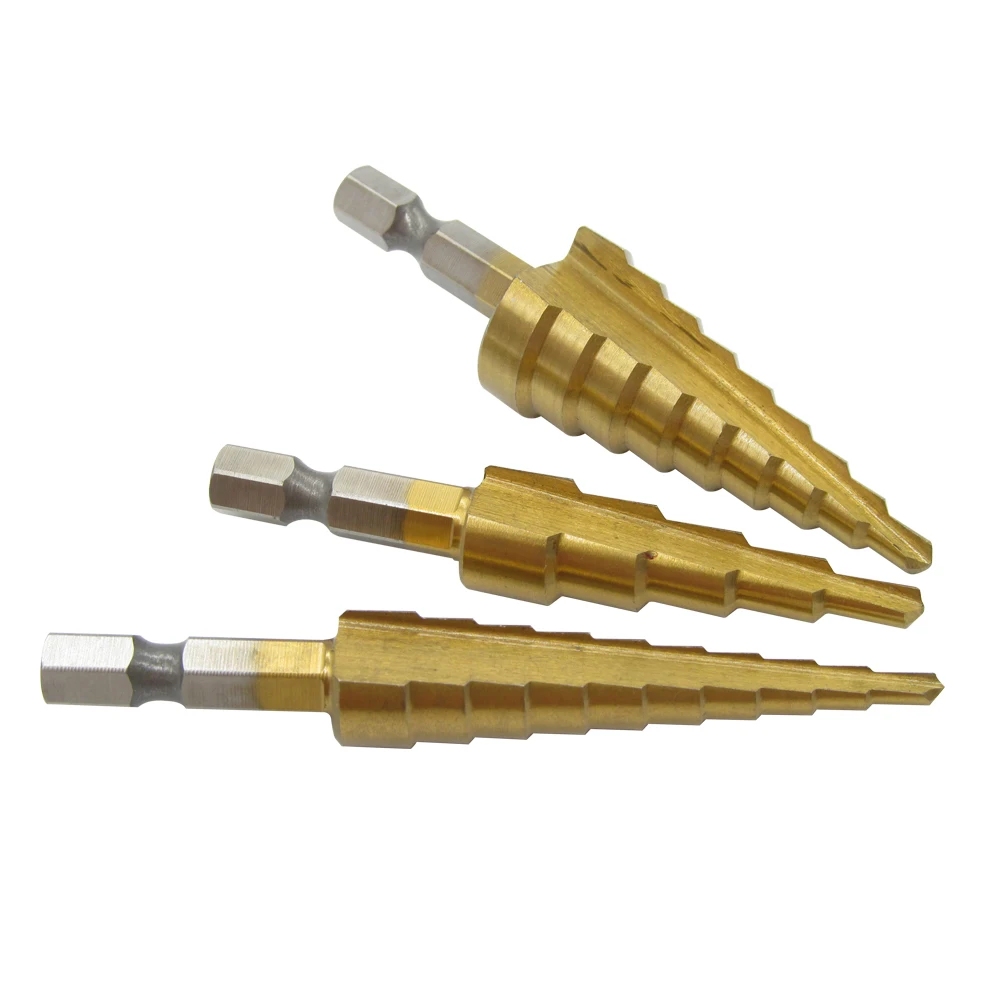 HSS Steel Titanium Step Drill Bit Set 3-12mm 4-12mm 4-20mm Step Cone Cutt Tools Metal Drilling Power Tool for Woodworking Wood HSS Steel Titanium Step Drill Bit Set 3-12mm 4-12mm 4-20mm Step Cone Cutt Tools Metal Drilling Power Tool for Woodworking Wood