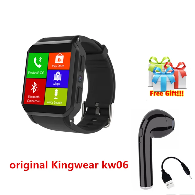 

Fashion business style square 3G smart watch Kingwear kw06 relogio masculino wrist watch men fitness digital watch+free headset