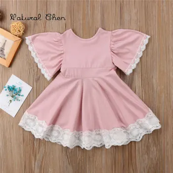 

Kids Baby Girls Clothes Lace Princess Dress Bell Sleeve Round Neck Short Sleeve Dress Cotton Casual Party Dress Vestido