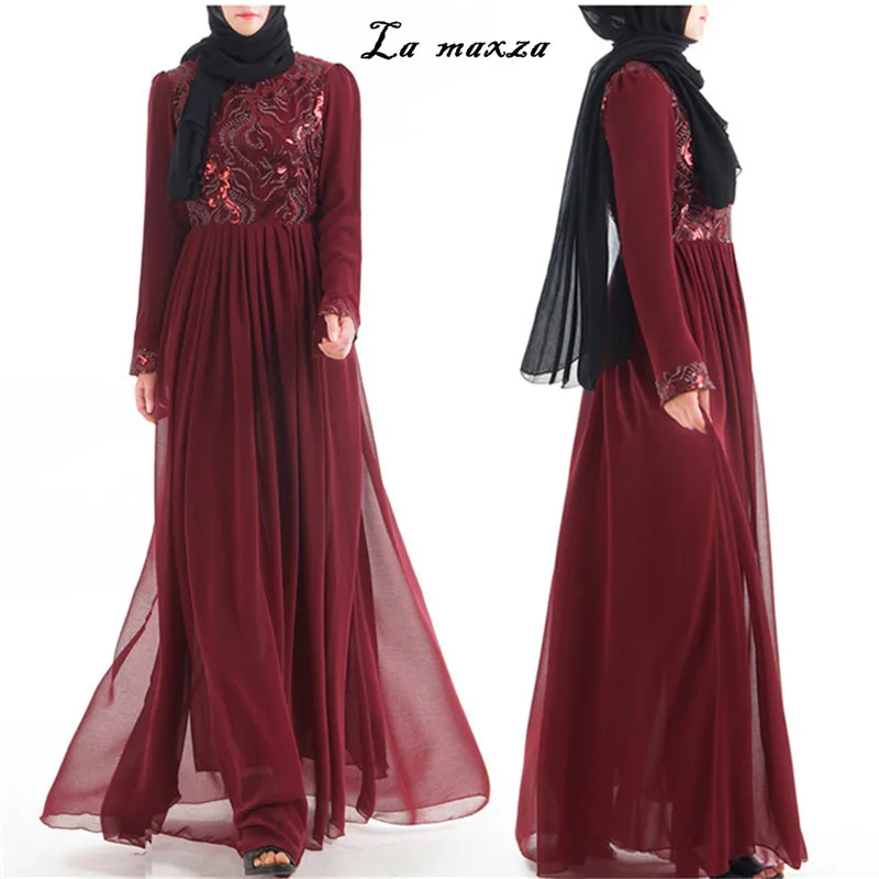 

Abaya Gowns Muslim Party Maxi Sequins Evening Dresses Turkey Arabic Kaftan Dubai Islamic Modest Dress