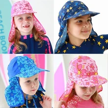 От 1 до 15 лет, Детская летняя пляжная УФ-Кепка, детские шляпы для мальчиков и девочек, детская Плавательная шапочка, дышащая защита шеи, уличная Солнцезащитная шляпа