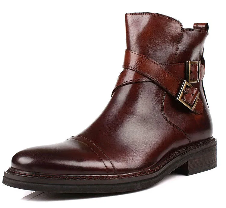 

The New High Shoes Retro Leather Boots Round Buckle Male British  Chelsea Boots