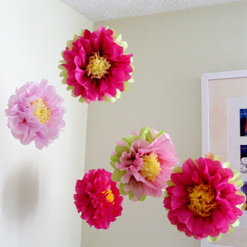 

Set of 3 Tissue Flowers Multi-Color Wedding Party Pom Pom with Flower Buds for Tea Party Birthday Baby Shower Garden Party Decor