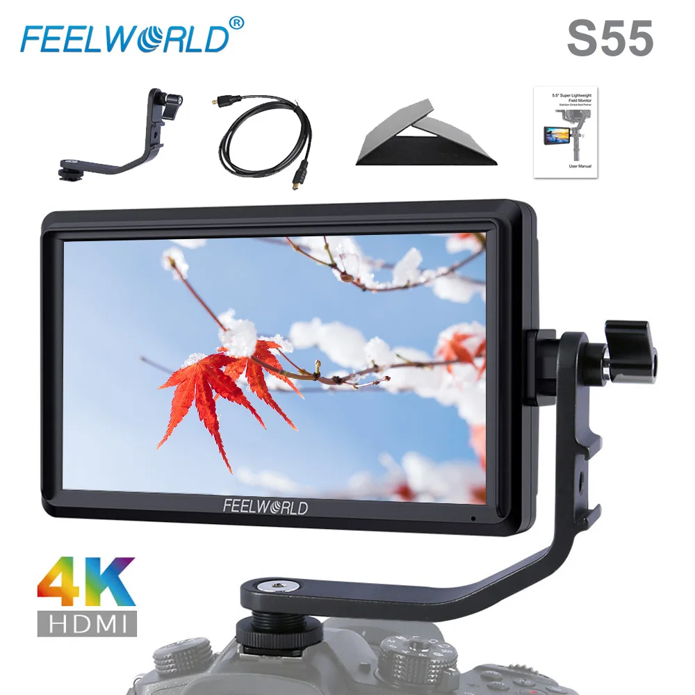 

FEELWORLD S55 5.5 inch small dslr camera rig 4K HDMI input portable LCD display 1280x720 ips monitor for gaming filmaking