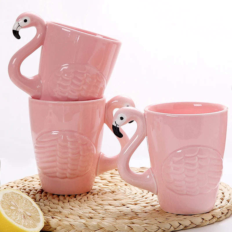 Розовый чайник с фламинго, наборы чашек, керамический кофейник, кружки, креативные чашки и кружки, кофейная посуда, посуда для напитков