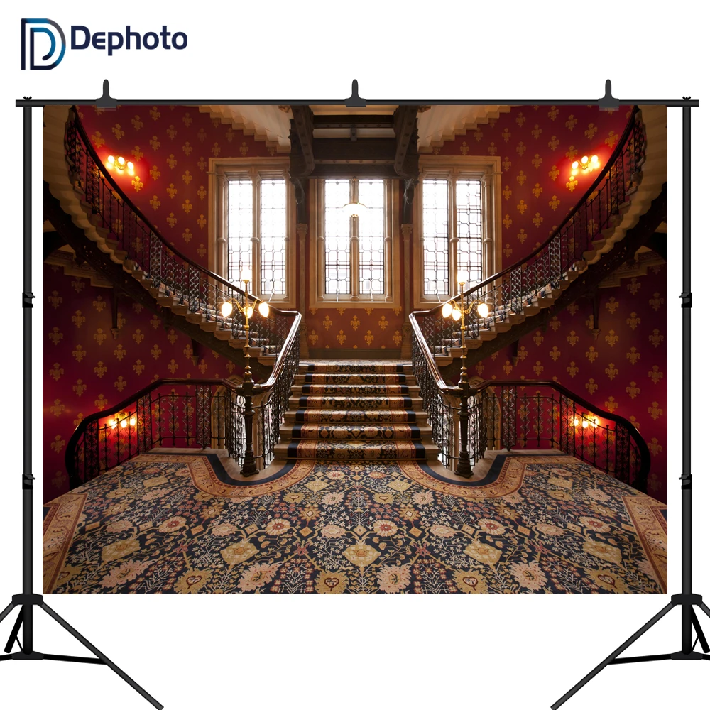 DePhoto Palace Interior Window Stairs Carpet Photography Backgrounds wedding Photographic Backdrops For Photo Studio DePhoto Palace Interior Window Stairs Carpet Photography Backgrounds wedding Photographic Backdrops For Photo Studio