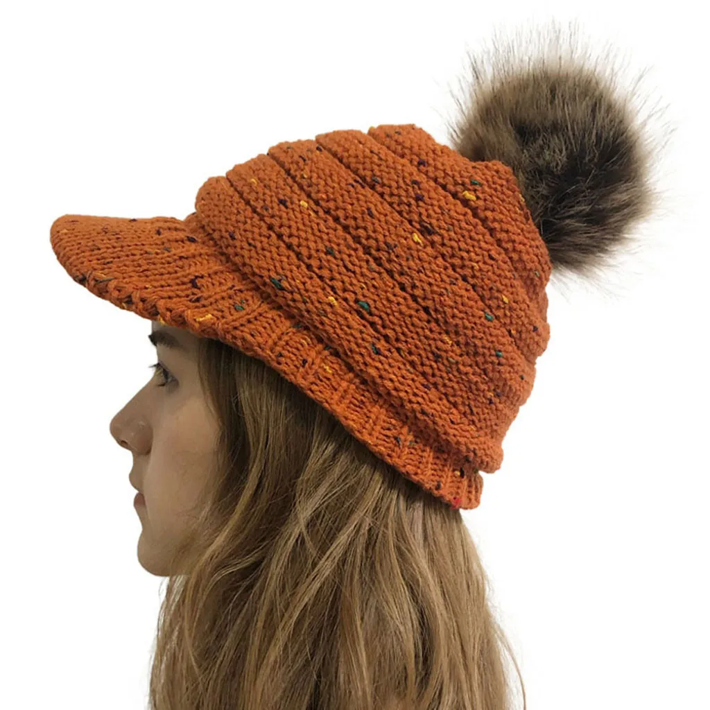 Зимние женские вязаные шапки простые вязаные зимние шапочки Женские из полиэстера мягкие теплые шапочки Hairball теплая шерстяная шапка уличная шапка s BL5 - Цвет: Оранжевый