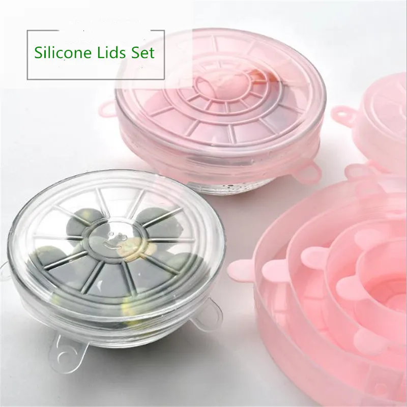 

6PCS/Set Universal Silicone Lids Stretch Suction Cover Cooking Pot Pan Silicone Cover Pan Spill Lid Stopper Home Bowl Cover