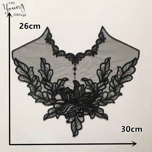 Fashion style Embroidery Black Applique Lace Collar Sewing Lace Fabric DIY  Neckline Dresses Accessories A pair of sale YL258