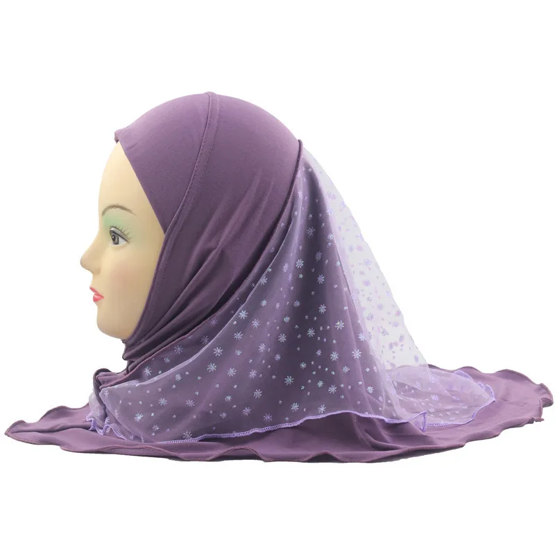 

ZOGAA Muslim Girls Kids Hijab Islamic Arab Scarf Shawls Soft and Stretch with Beautiful Lace Snow Pattern HIjab