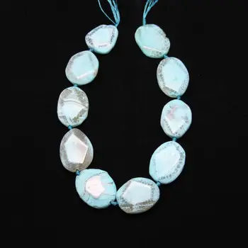 

9PCS,Faceted Sky Blue Achate Beads in Freeform Oval Shape,Raw Polished Natural Dragon Vein Achate Slab Slice Pendant Jewelry