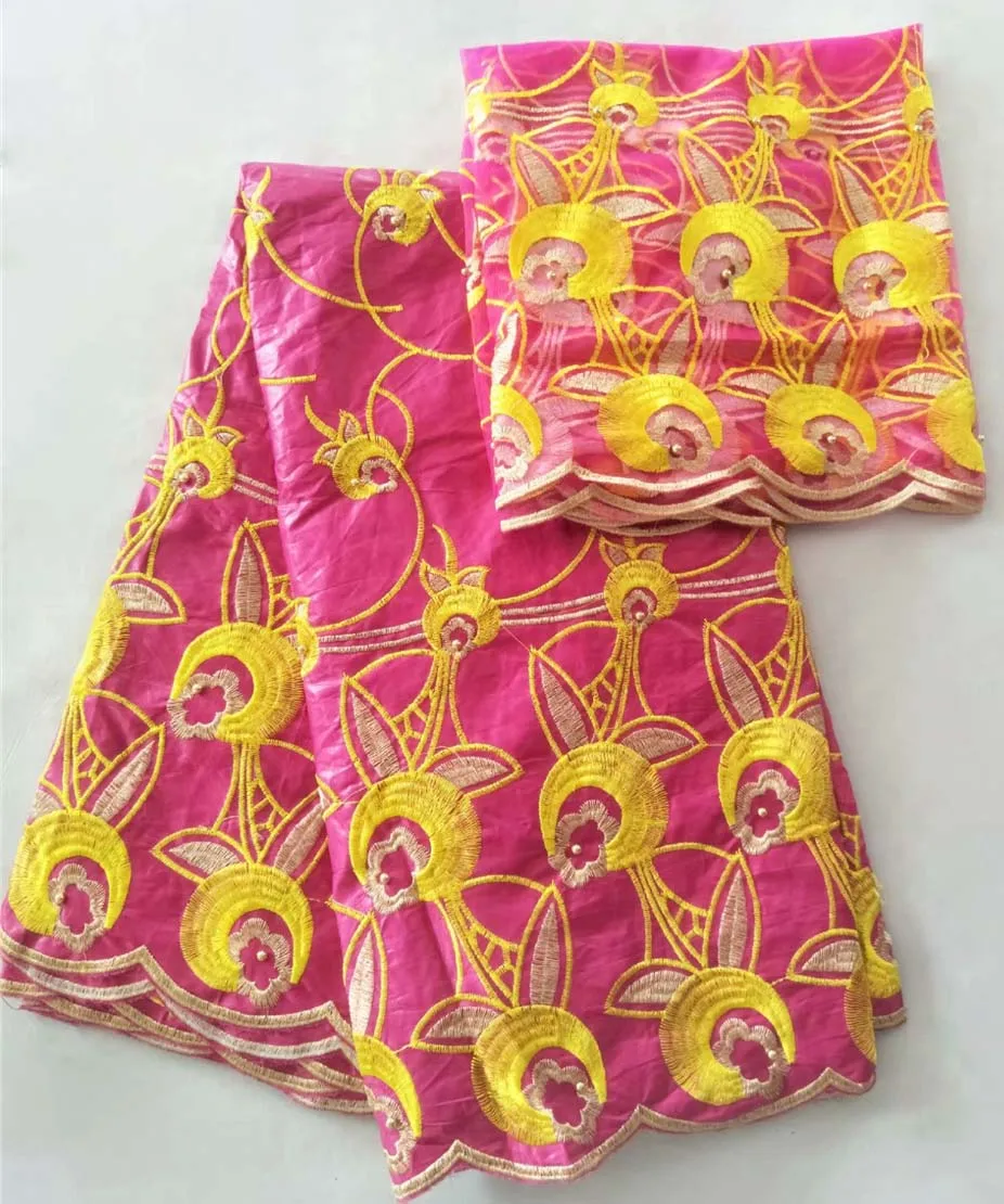 

African Bazin riche fabric embroidered high quality 2018 Bazin riche getzner 5 yards + 2 yards net lace with guipure lace fabric